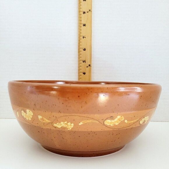 Terra Cotta Serving Bowl Hand Painted Floral Glazed Food Safe Stoneware 8" - Picture 9 of 9